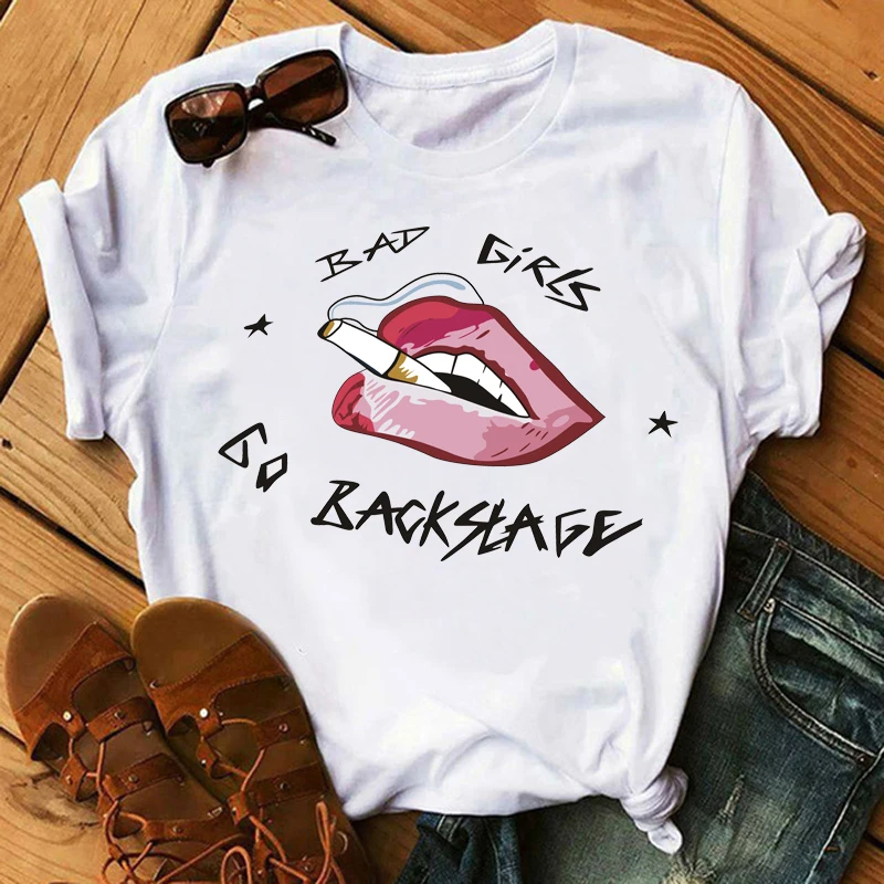 

Creativity Zipper Lips Tops Female Vintage Summer Fashion Women's Casual Red Lip T-Shirt Short Sleeve Black T-Shirts