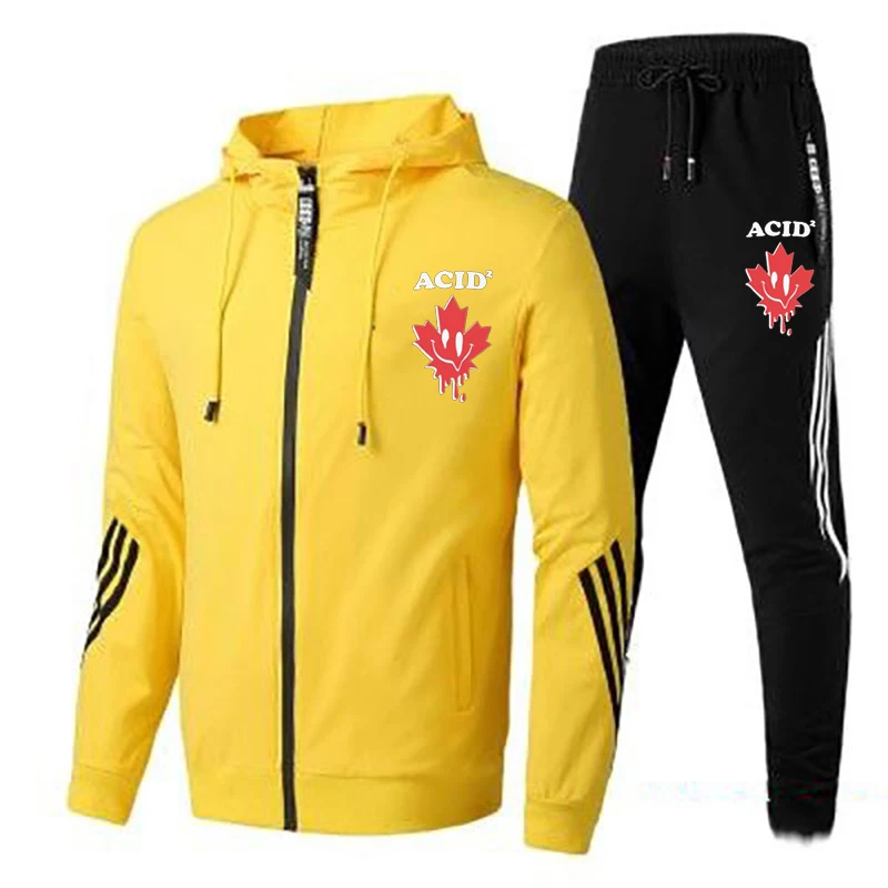 

Spring men's sportswear streetwear casual men's suit 2021 hooded sweater sportswear men's two-piece zipper jacket + pants sports