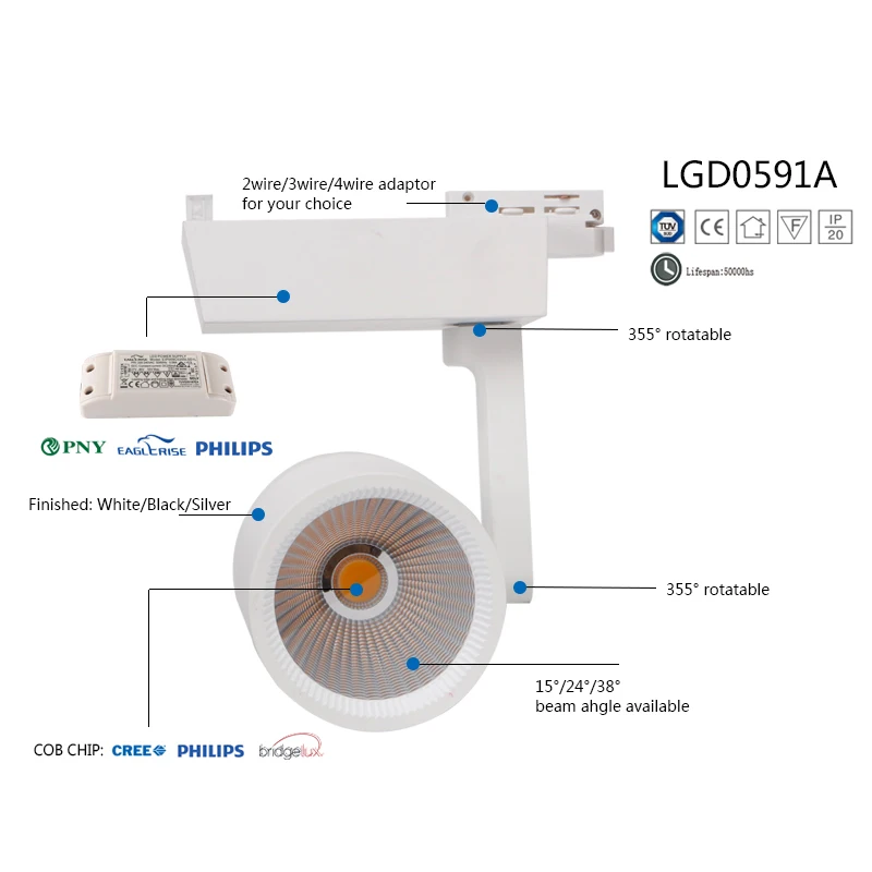

LGD0591P LED Track Light 12W 20W 33W 45W Cob Rail Light Clothing Store Track LED Lamp Commercial Lighting