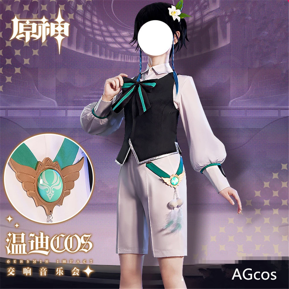 

AGCOS Presale!! Game Genshin Impact Barbatos Venti Concert Cosplay Costume Woman Halloween Outfits Top+Shorts