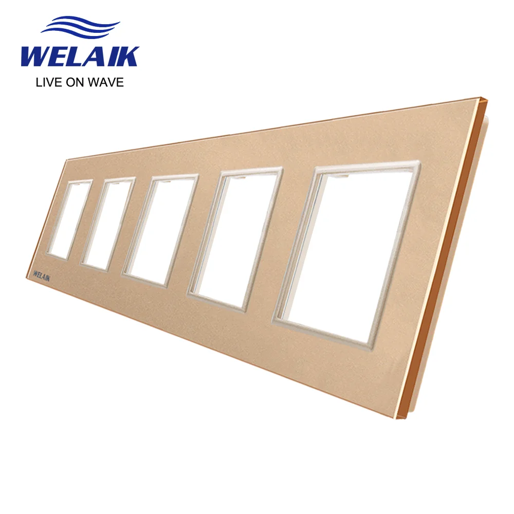 WELAIK EU 5Frame 364*80mm White Wall Socket Outlet Square Hole Crystal Tempered Glass Panel Only DIY Parts A58W1 | Обустройство дома
