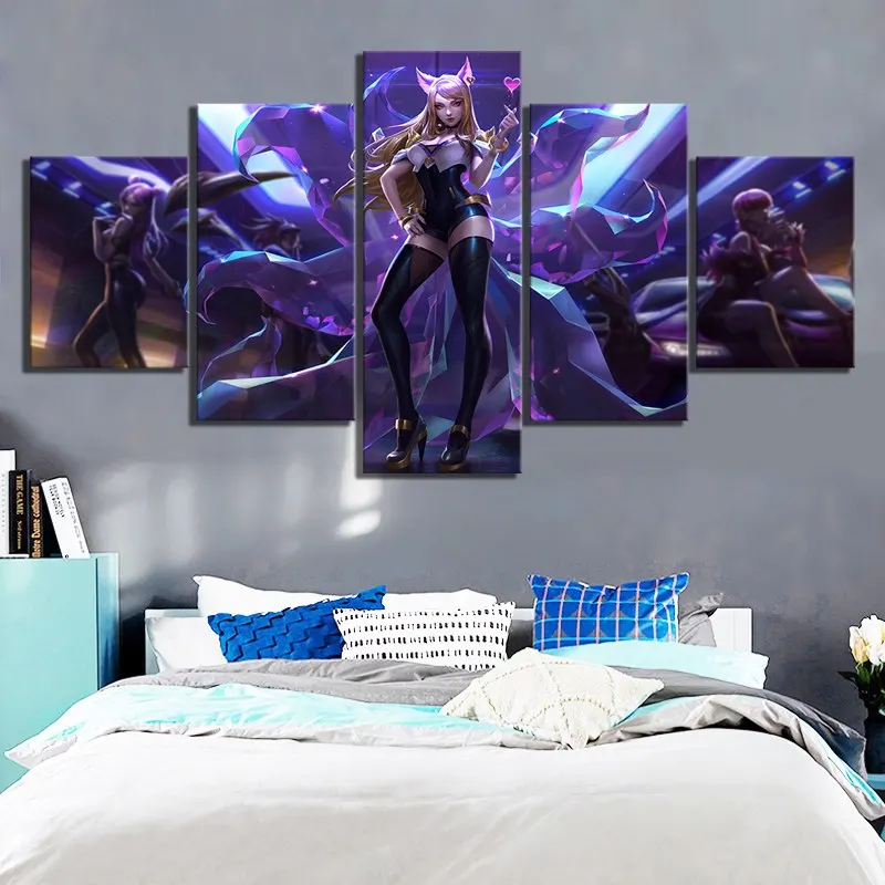 Холст Печатный игровой плакат 5 шт. Лига Легенд KDA Ahri живопись для гостиной стены искусства декоративные картинки искусства