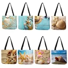 Женская сумка через плечо, Голубая Морская звезда, пляжная сумка для шоппинга, красивая Повседневная практичная сумка из льняной ткани