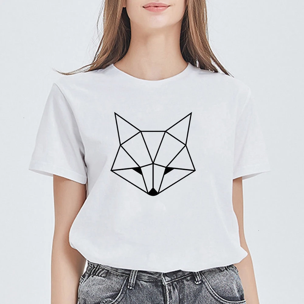

New Arrival Summer Geometric FOX Printed T Shirts Women Vogue Aesthetic Hip Hop Tshirt Harajuku Cool Ropa Mujer