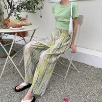 cheerart origami green pleated pants korean fashion bottoms high waist loose colorful wide leg pant cyber y2k trousers women