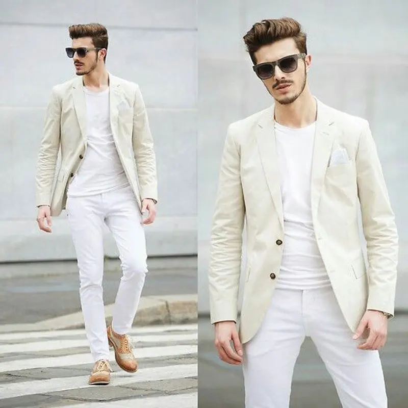 Новое поступление летние пляжные льняные мужские костюмы Свадебный Блейзер Terno