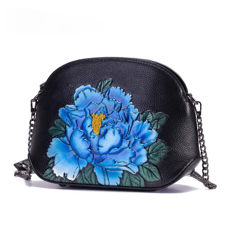 

Bestform Mini Shell Chain Bag Women Shoulder&crossbody Bags 2021 New Retro Sweet Genuine Leather Embossed Floral Messenger Bag