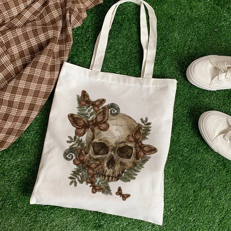 

Women Skull Flower Tote Bags for Canvas Stylish Simplicity Shopping Printed Bag Foldable Reusable High Capacity Logo Handbag