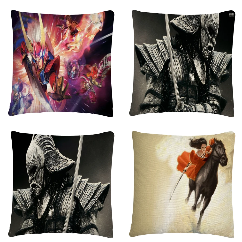 

Japanese Samurai pattern Linen Cushion Cover Pillow Case for Home Sofa Car Decor Pillowcase 45X45cm