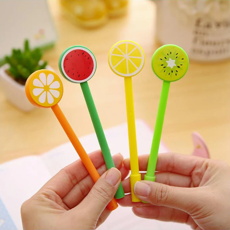 

4PCS Cartoon Fruit Cat Gel Pen Black Ink Needle Tip Color Plastic Pen for Writting Office Stationery School Supplies