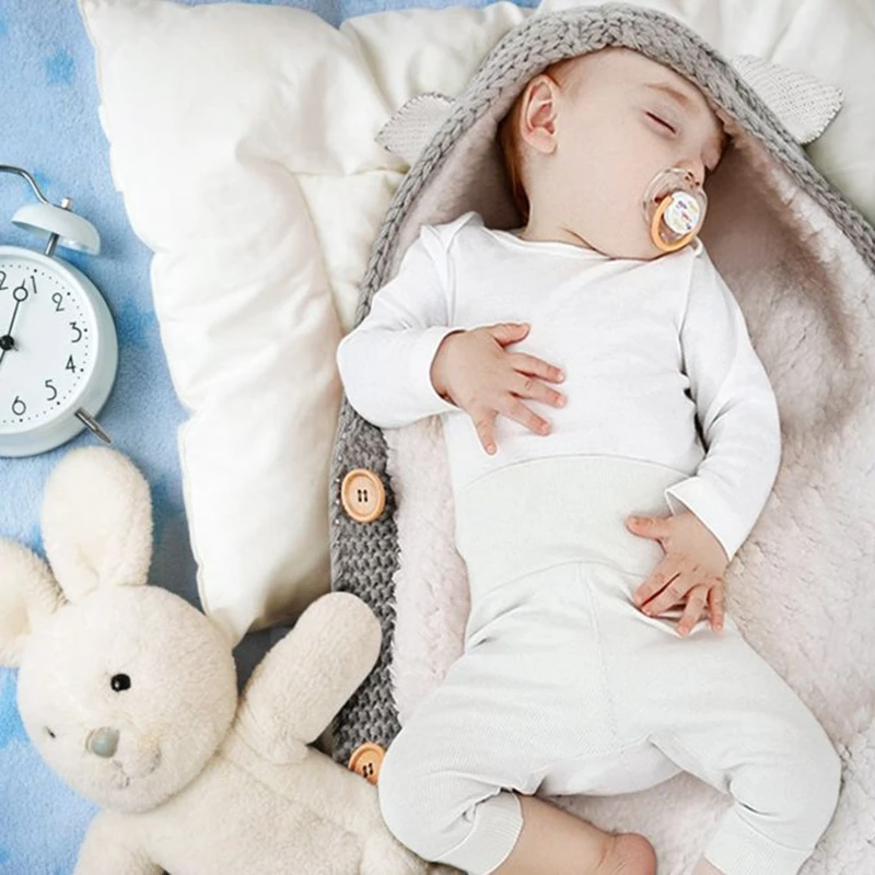 

Baby Hood Button Thicken Warm Stroller Sleeping Bag Knitted Envelopes Autumn Winter Sleepsack Newborn Swaddle Blanket