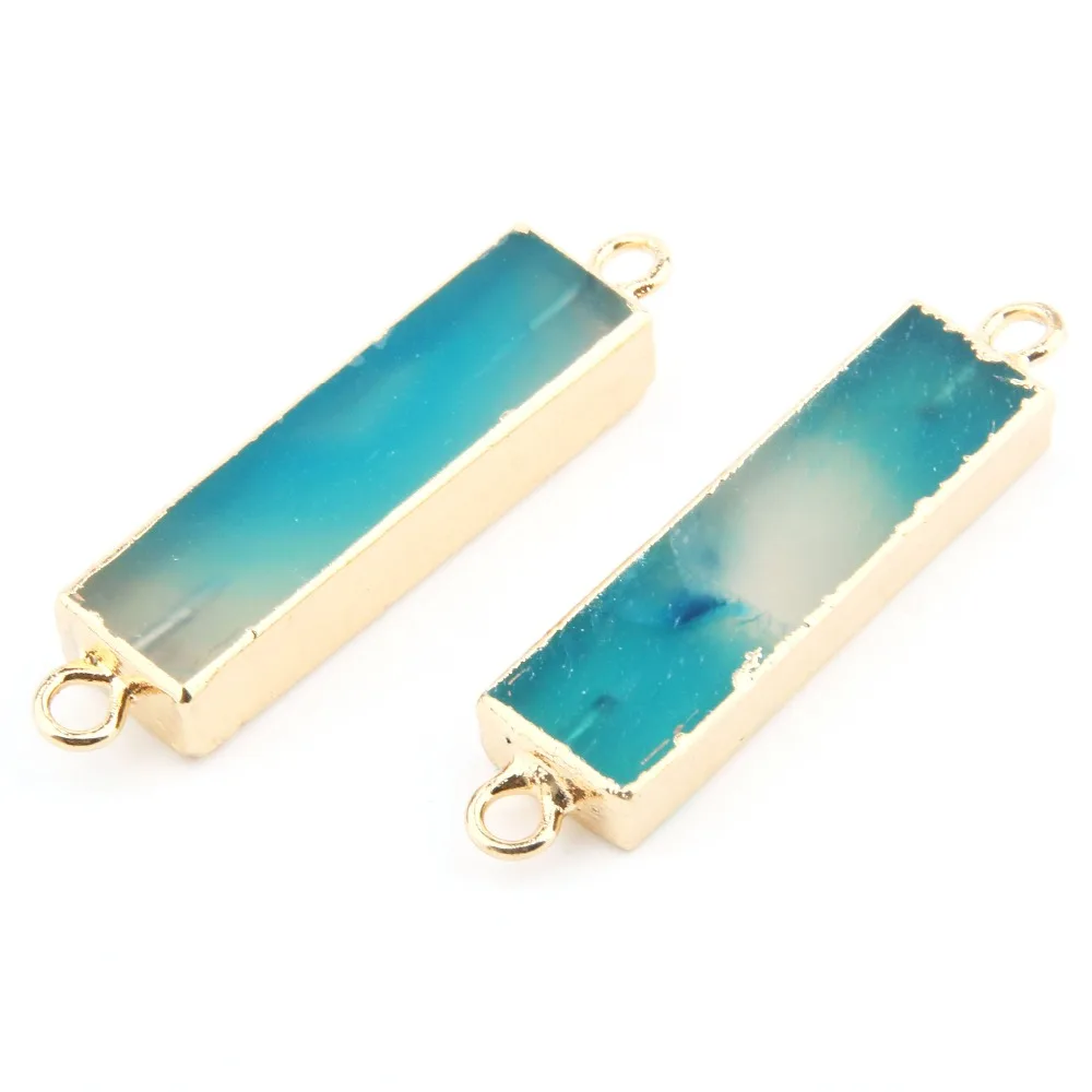 

Natural Stone Connector Rectangle Shape Two Holes Blue Crystal Charms For Jewelry Making Bracelet Necklace Earring Accessories