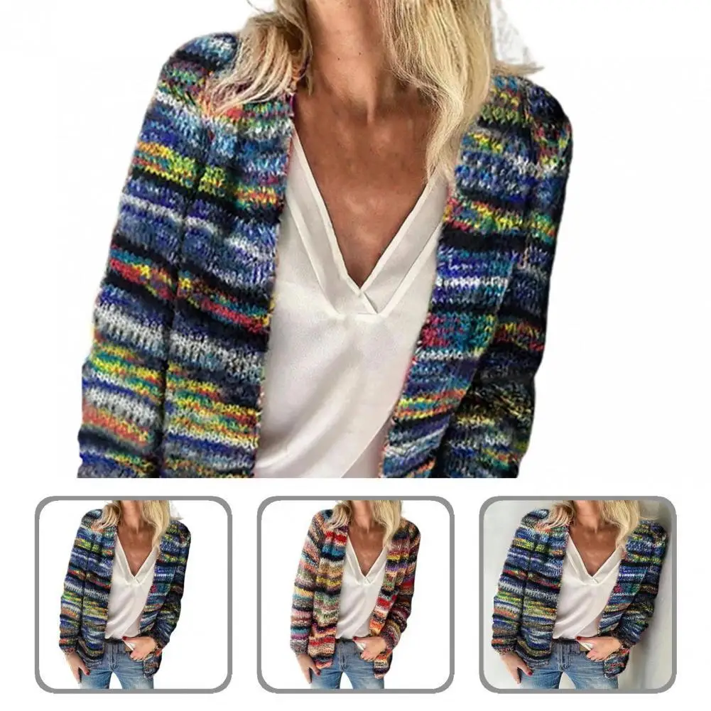 

Sweater Stylish Long Sleeve All Match Sweater Autumn Winter Cardigan Coat Rainbow Stripes for Party