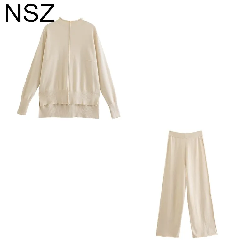 

NSZ Women Oversize Knit Pullover Sweater And Wide Leg Pants Sets Large Size Jersey Knitwear Trousers Suits Outfit Pantsuits