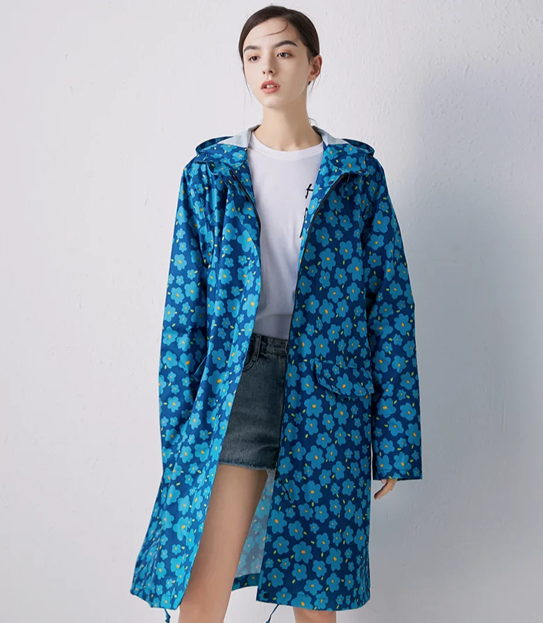 

Women New Stylish Long Raincoat Waterproof Rain coat Jacket with Hood abrigo chubasquero mujer capa de chuva impermeable Hot