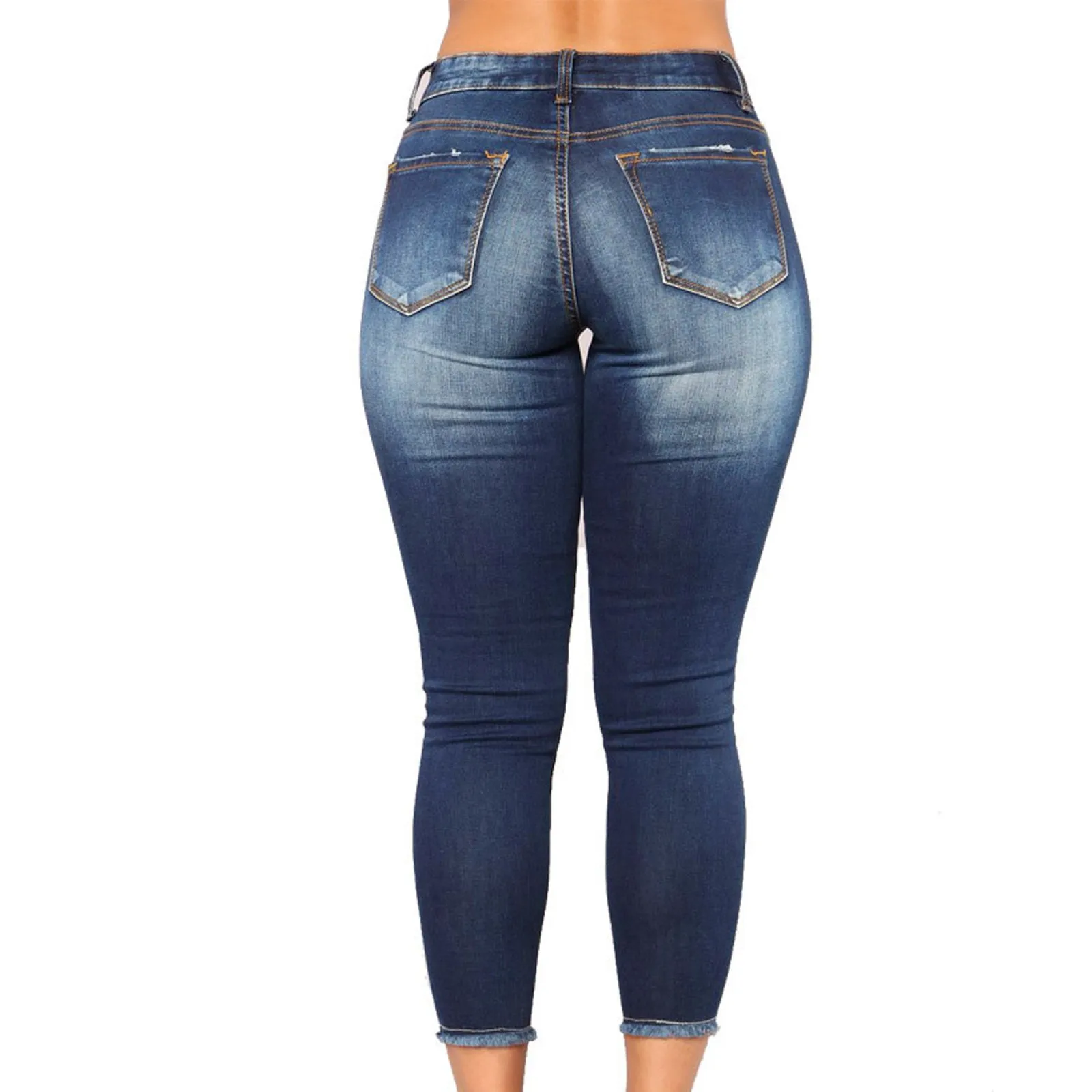 

2021 new small feet stretch high waist ripped jeans women trousers