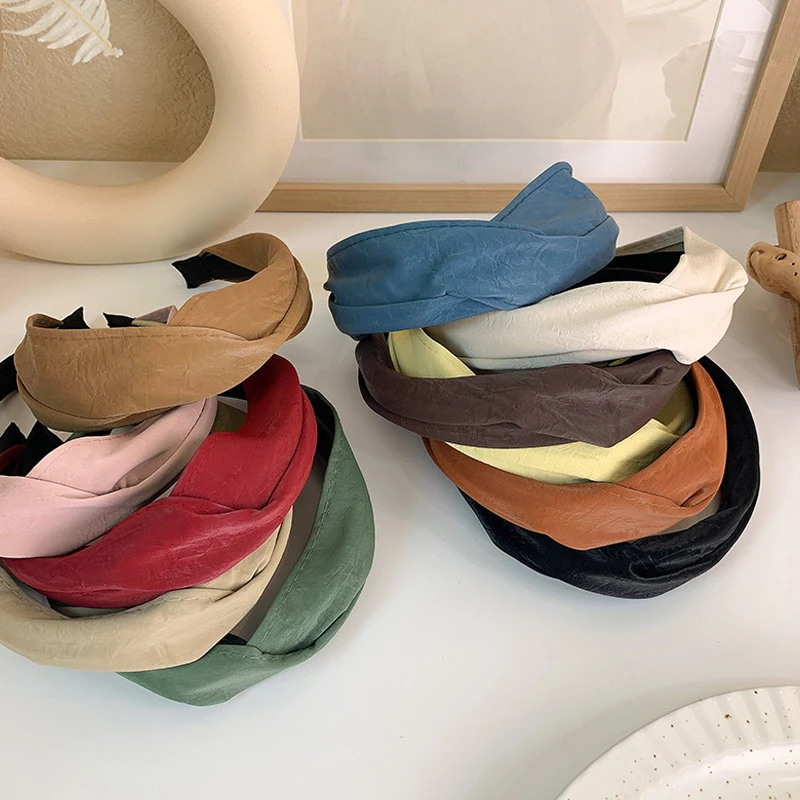 

Модный женский ободок из искусственной кожи с перекрестным узлом, Женский ободок, блестящий ободок для волос для девочек, аксессуары для во...