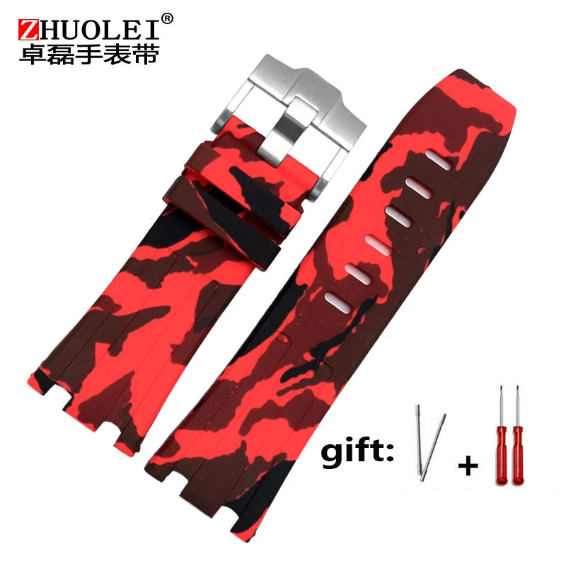 Camo red Высоко Качественный силиконовый браслет для AP ремешки для часов мужские водонепроницаемые браслет 28 мм с пряжкой из нержавеющей стали - Цвет ремешка: Camo red