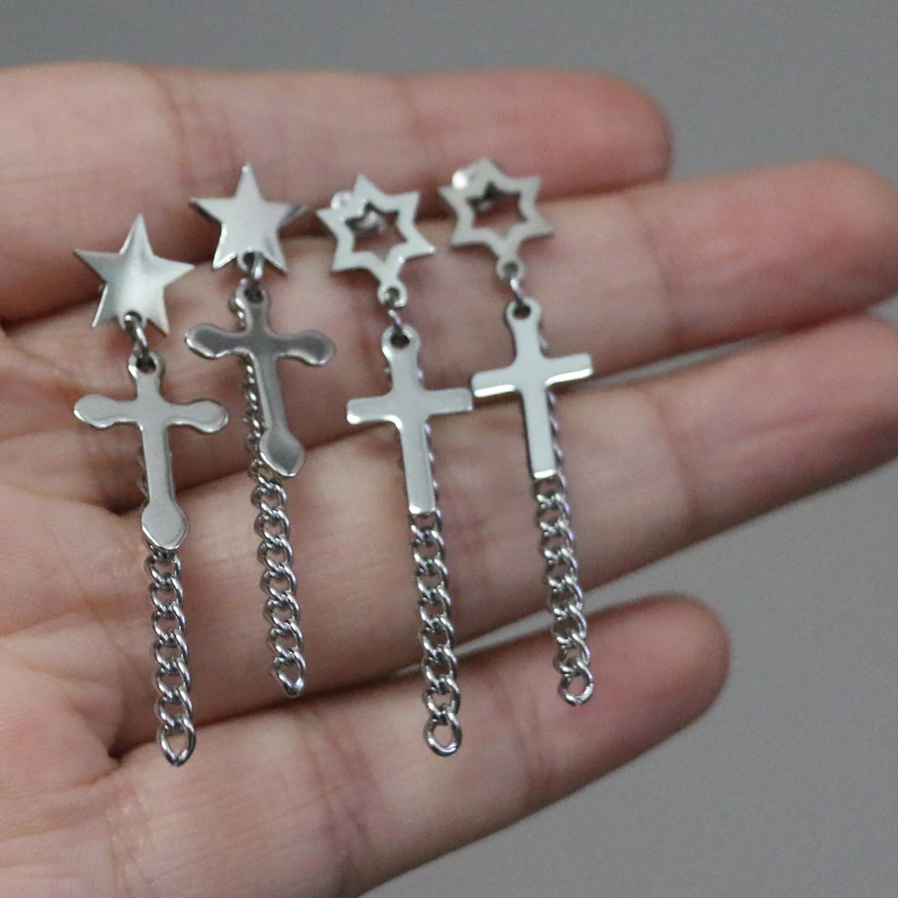 Женские и мужские серьги-подвески из нержавеющей стали со звездочками трендовые