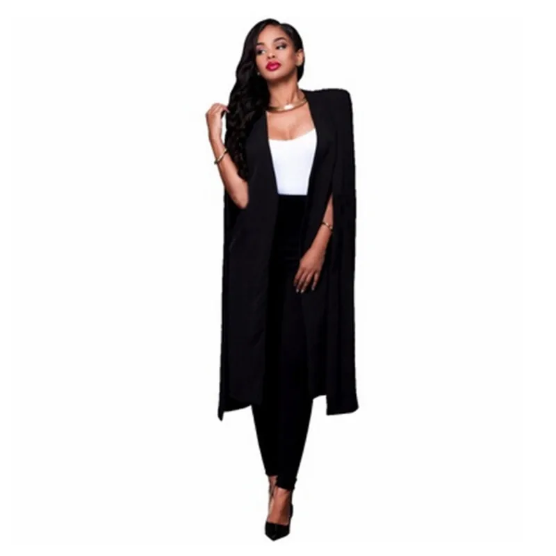 

2021 NEW Long Sleeve Cape Blazer Coat Women Notched Split Cloak Cape Jacket Women's Blazer OL Office Workwear Plaid Black White