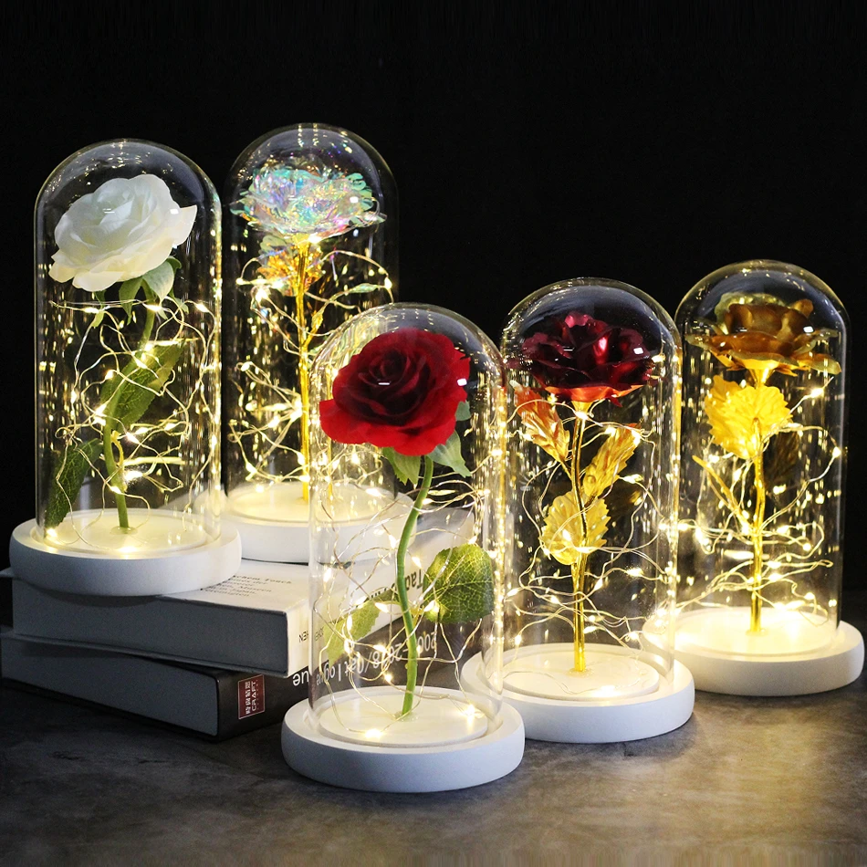 Вечная роза навсегда Красавица и Чудовище Роза в колбе светодиодная цветочный