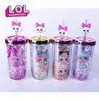 Кукольная кружка LOL Surprise с блестками, однотонная двойная пластиковая чашка для воды, чайник с мультипликационным рисунком аниме девочки, милая бутылка в подарок 300-400 мл
