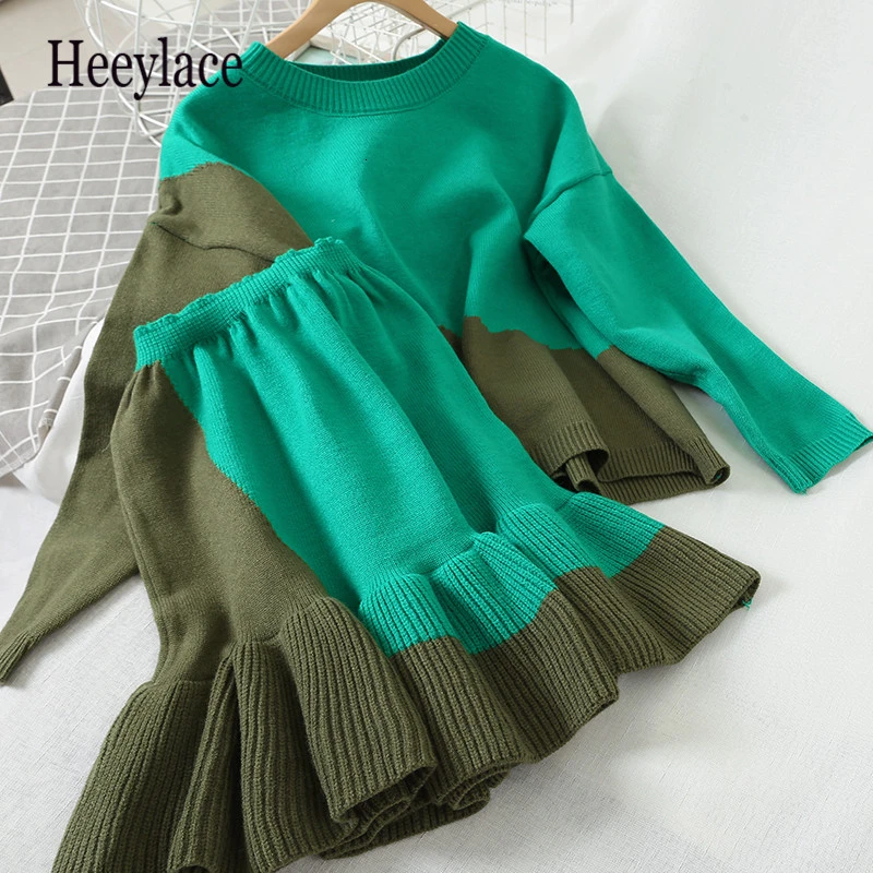 Подиумная Элегантная трикотажная юбка наборы Осень зима 2019 Женский комплект 2 шт.