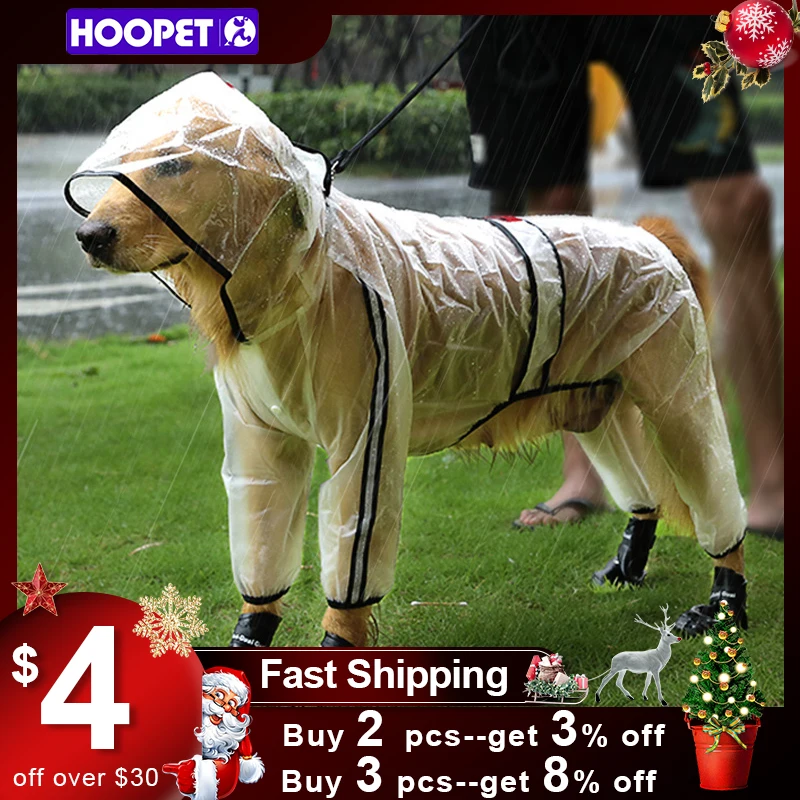 

Прозрачный дождевик для домашних животных HOOPET, непромокаемая одежда для щенков, четыре фута, с капюшоном, для больших собак