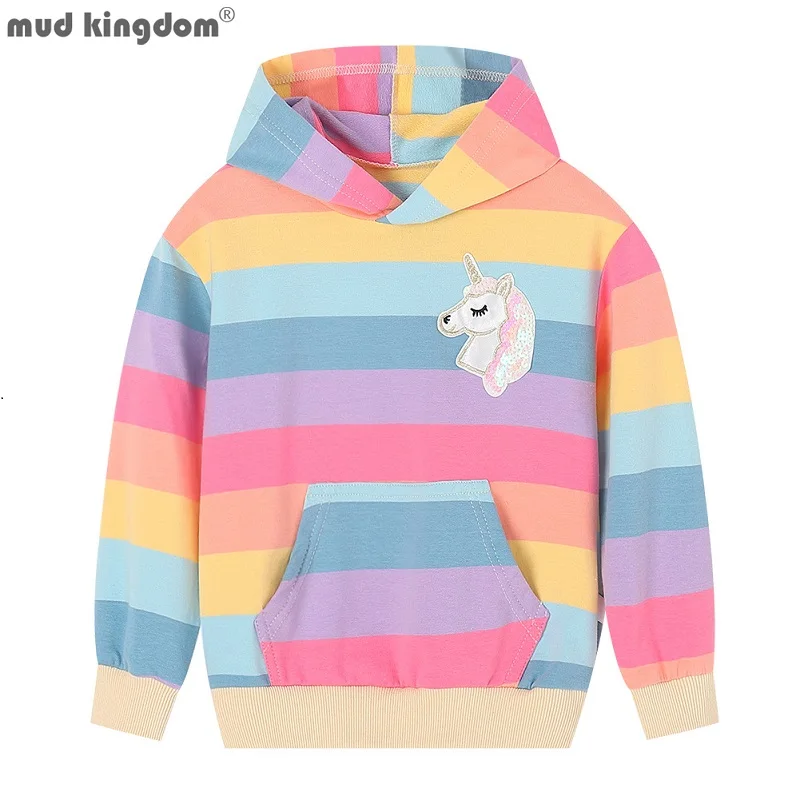 

Mudkingdom Colorful Big Girls Hoodies Rainbow Unicorn Stripe Star Heart Floral Print Pocket Tops for Kids Clothes Spring Autumn