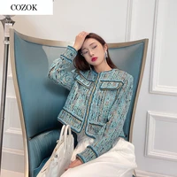 2021 spring autumn cropped tweed jacket female high quality round neck harajuku short coat streetwear jacket women clothing