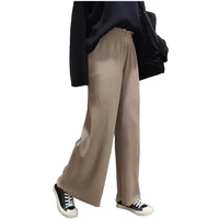aecu women tie wide leg pants solid color pantalones pleated pants female high waist plus size casual ladies culottes trousers