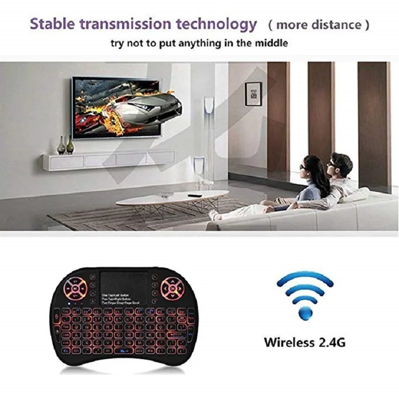 Upgrade 2.4G 7Colors Backlit i8 Mini Keyboard Touchpad Mouse Wireless &amp Multimedia Key for Android TV Box | Компьютеры и офис