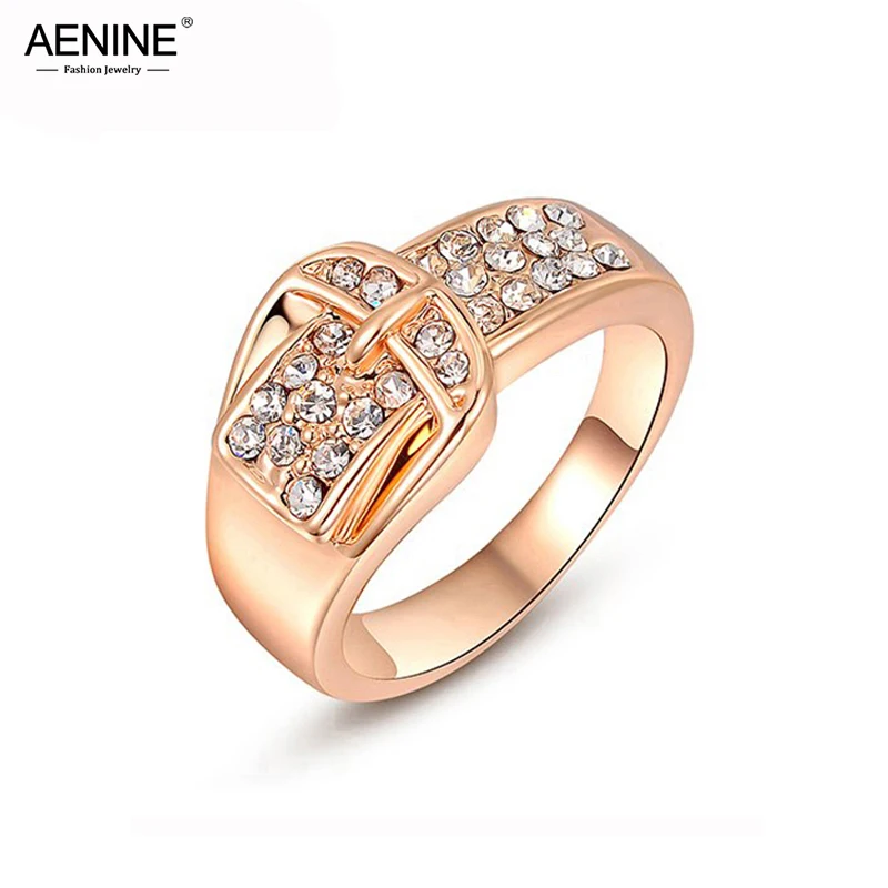 AENINE модные AAA + стразы пряжки для ремня кольца женщин/девушек розовое золото