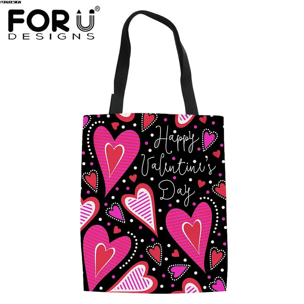 

FORUDESIGNS Fashion Lovely Valentine's Day Gift Bag Shopper Bag for Ladies Canvas Linen Tote Bag Women Foldable Storage Eco Bag