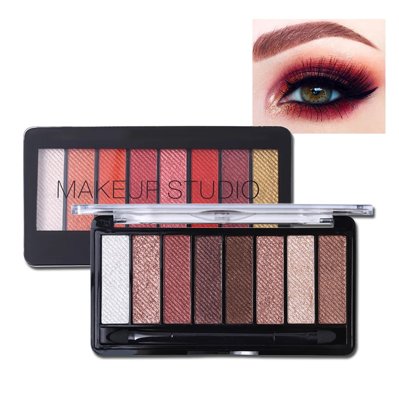 8 цветов блестящие мерцающие тени для век Палитра Земля/теплый макияж натуральные атласные пигмент