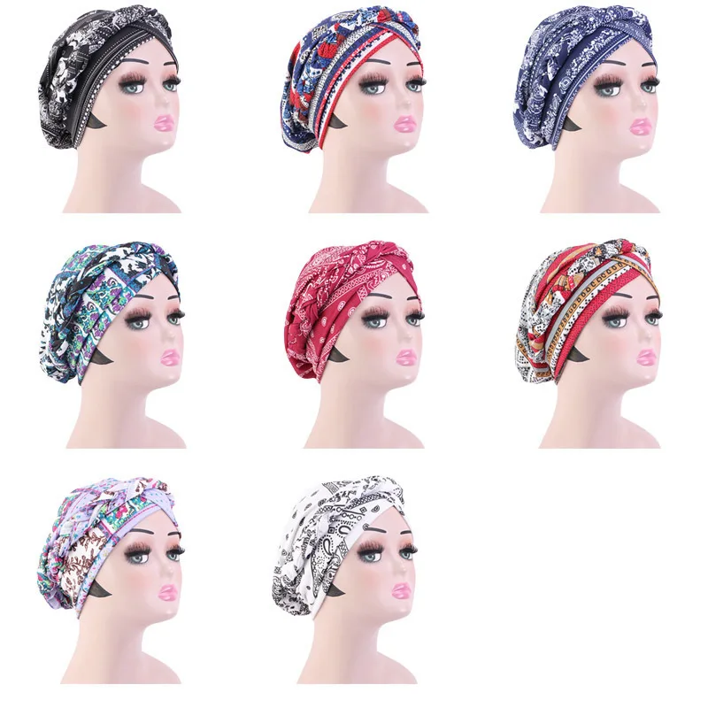 

Fashion Hair Cap For Sleeping Cotton Bonnet Twist Braid Bohemian Headcover Hat Headband Styling Haircaring Coloring Turban