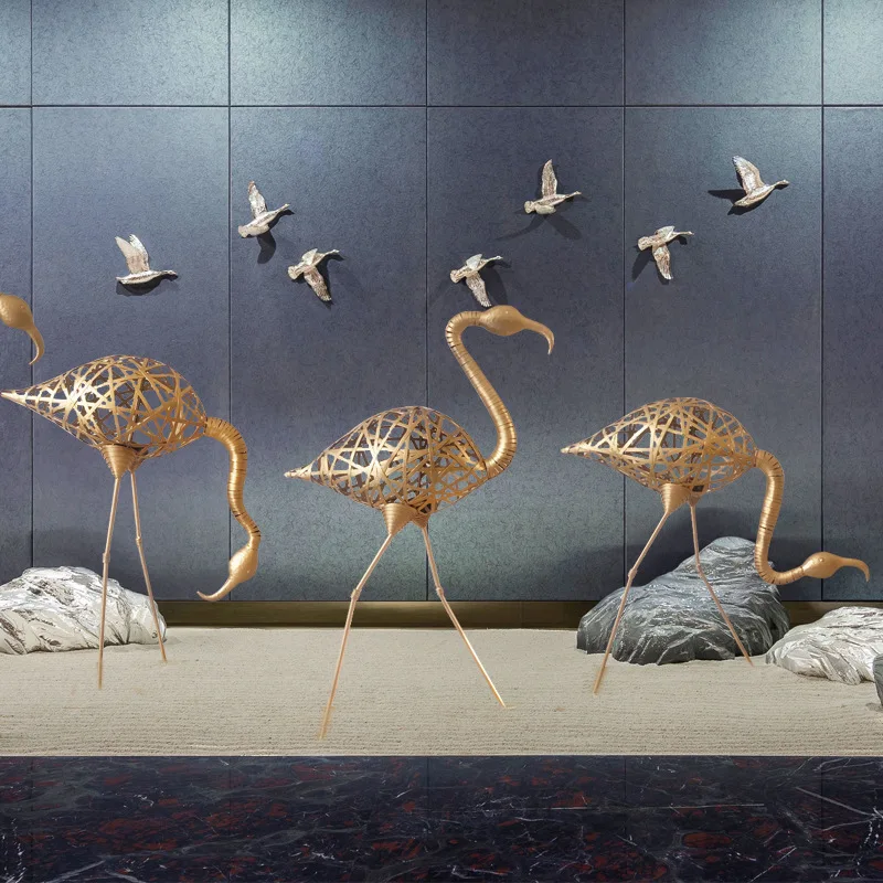 Decoraci&oacute;n de escultura de jard&iacute;n, adornos de Metal de estilo europeo para suelo exterior, flamenco de hierro forjado, accesorios de boda-0