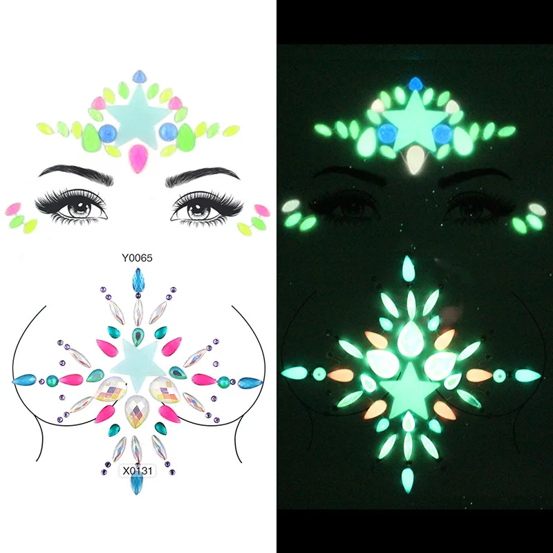 Luminous Лицо кристалл наклейки глаз светящиеся блестящие тату наборы наклеек лицо драгоценные камни музыкальный фестиваль вечерние инструменты для макияжа Украшения для тела - Цвет: Luminous