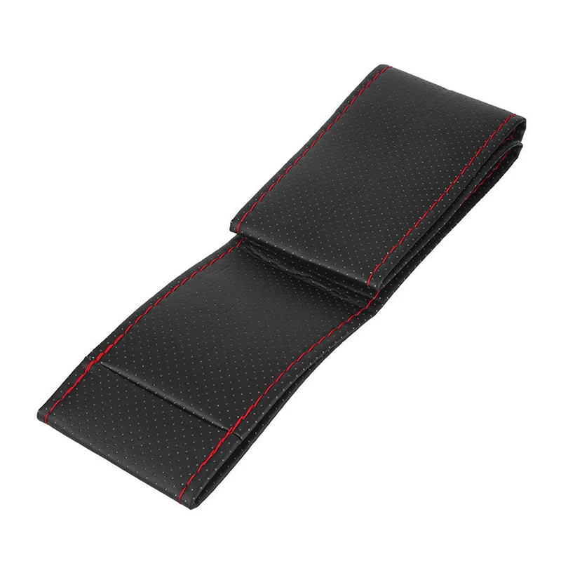 Черный + красный PU кожаный чехол для рулевого колеса автомобиля 38 см с иглой и