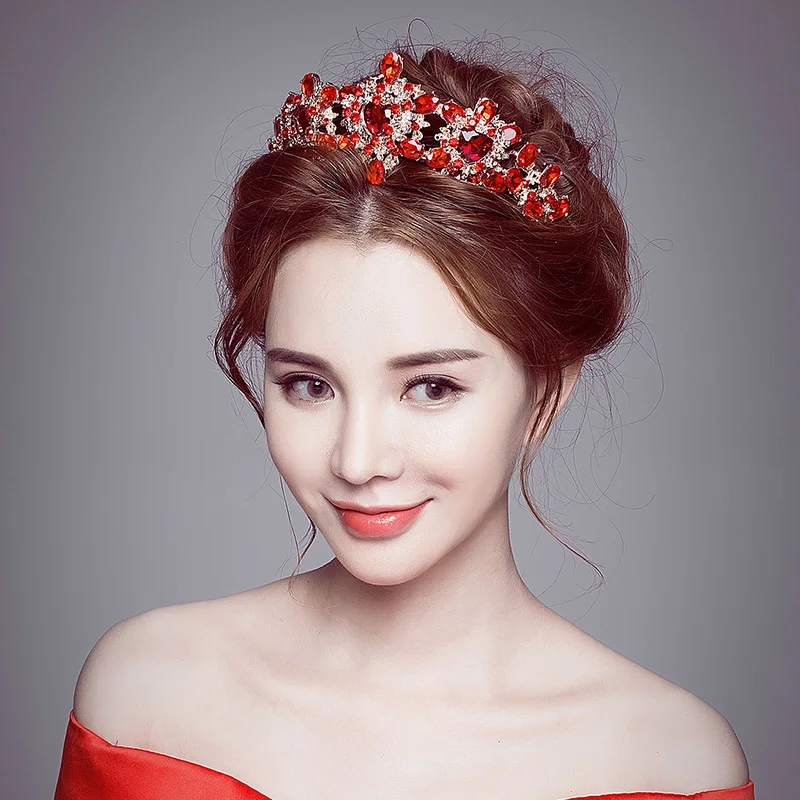 Красный горный хрусталь барокко королевские короны тиары свадебные головные