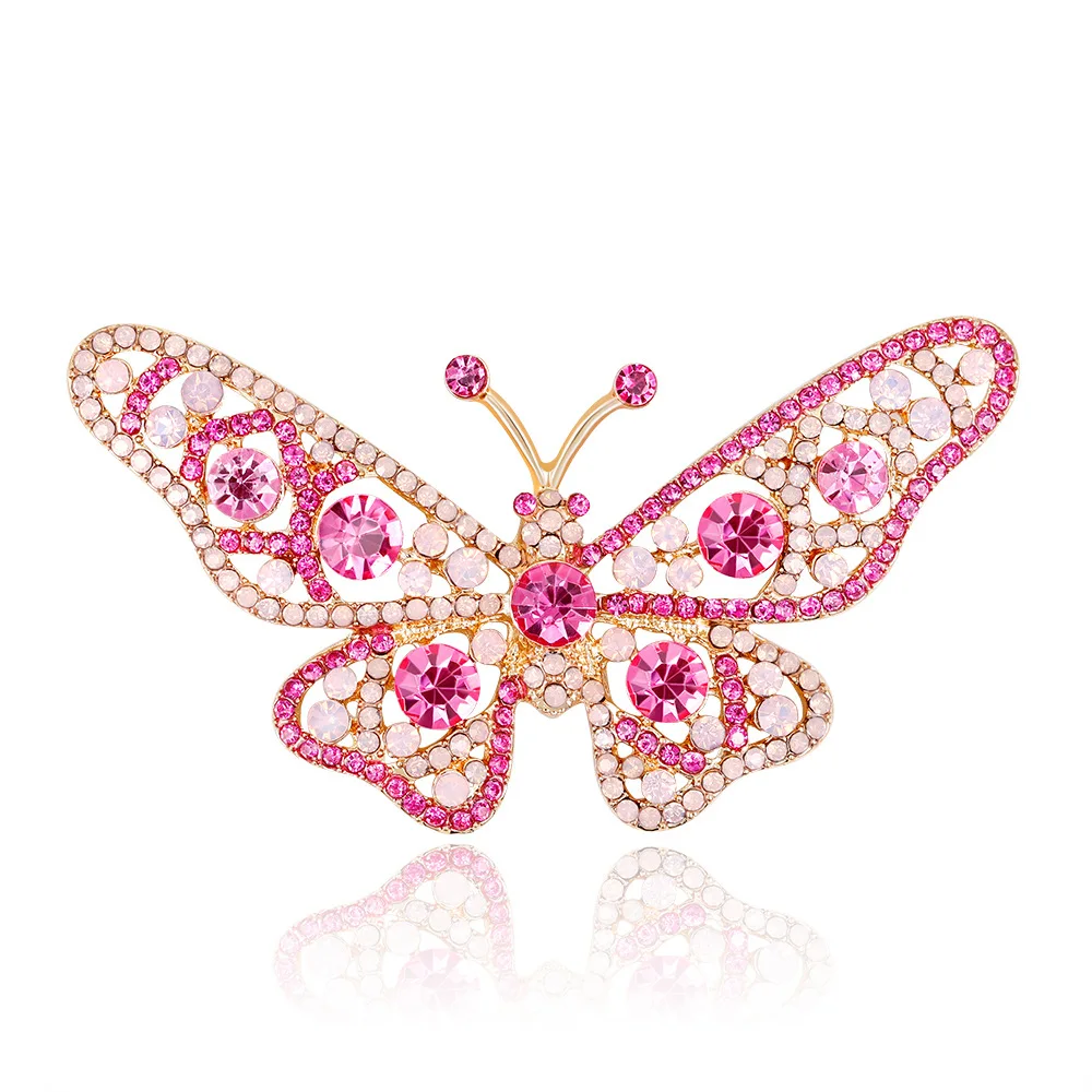 Милый живой розовый цвет бабочка с Брошь со стразами булавки Женская насекомое