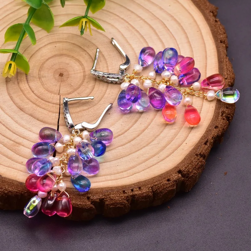

Original Design Natural Czech Crystal Freshwater Pearls Statement Drop Earrings For Women Wedding Party Handmade Jewelry Gifts