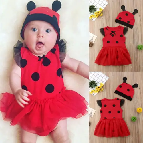 Костюм божья коровка для новорожденных девочек комбинезон пачка + шляпа нарядное