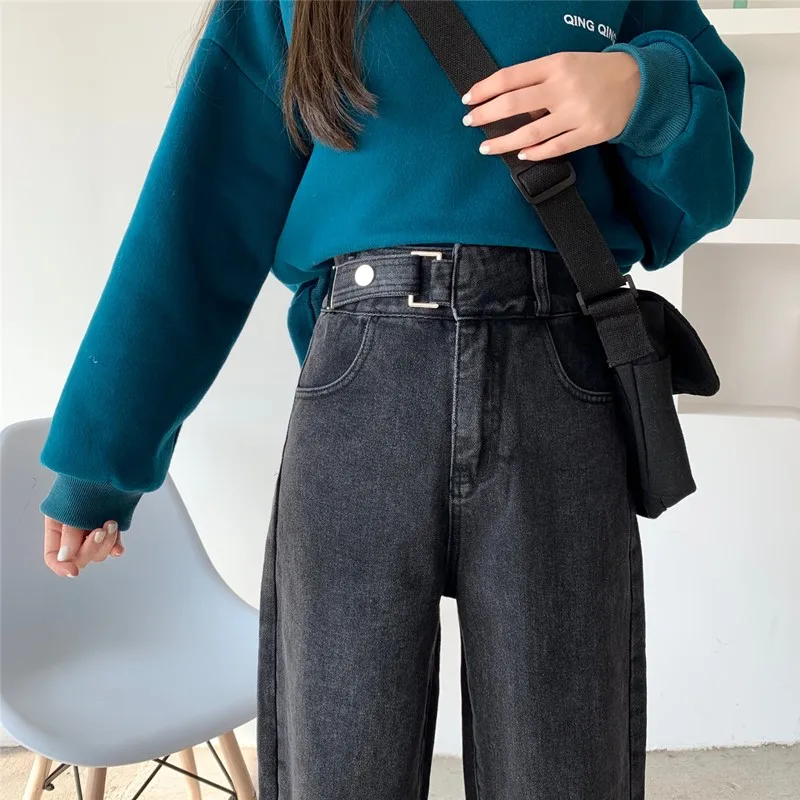 

Jeans Women Denim Loose Straight High Waist Pockets Zipper Casual Trousers Korean Trendy Fashion Leisure Streetwear Womens Daily