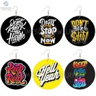 Серьги-подвески SOMESOOR женские, деревянные, с разноцветными надписями, черные