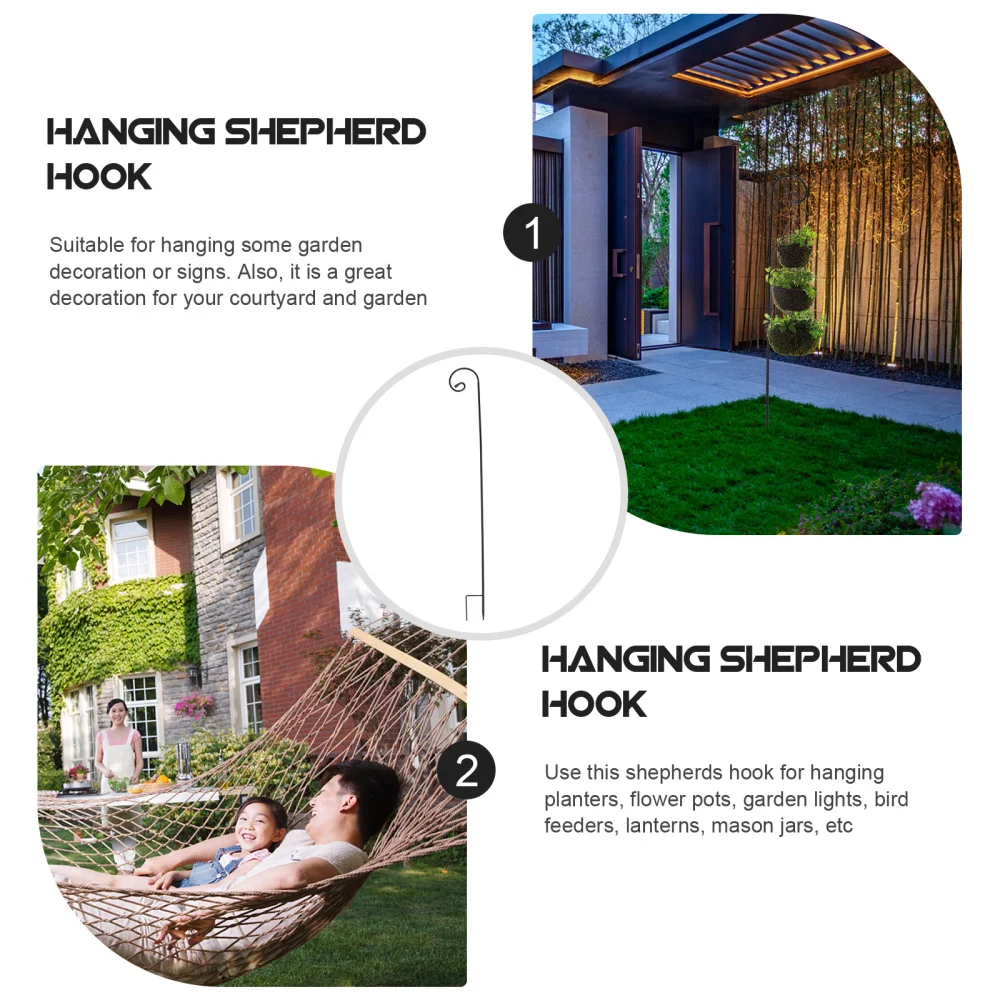

2Pcs Durable Garden Insert Iron Rod Outdoor Ground Inserting Hook Black