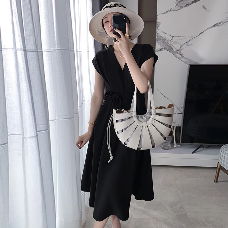 

4XL New 2021 Elegant Summer Long Dress For Women V-Neck French Style Party Club Korean Office Ladies Work Midi Dress Plus Size