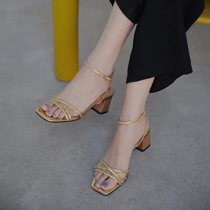 

MEMUNIA 2020 hot sale women sandals square high heels fashion top quality sandals comfortable casual party shoes ladies black
