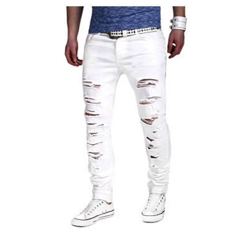 

New 2020 Fashion spring autumn Casual hip hop White men's Washing Ripped holes black cowboy leisure slim fit pants trousers men