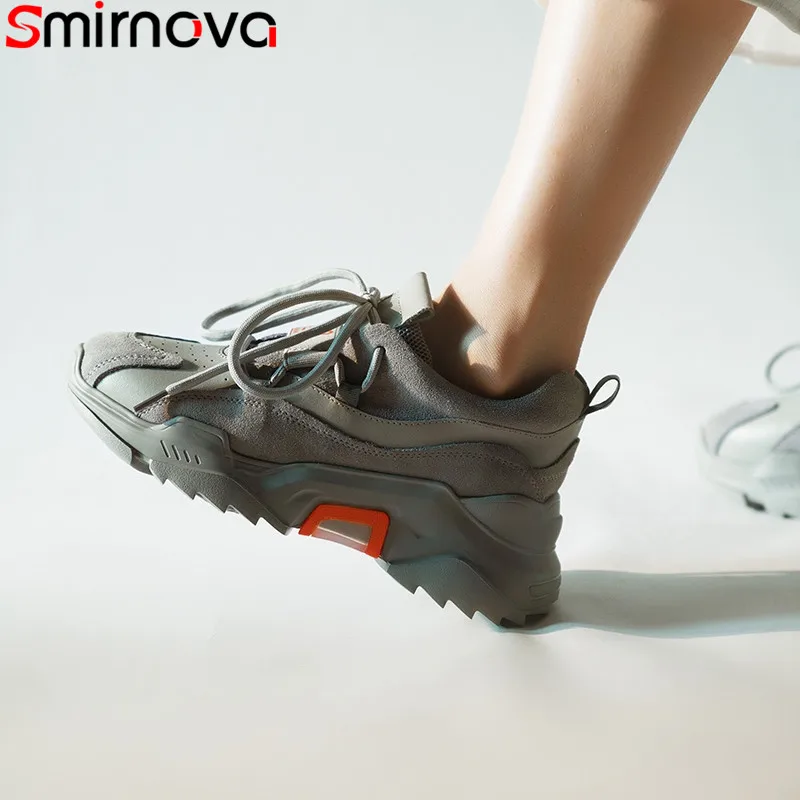 Smirnova/Новинка 2020 года Женские кроссовки из коровьей кожи на шнуровке с круглым